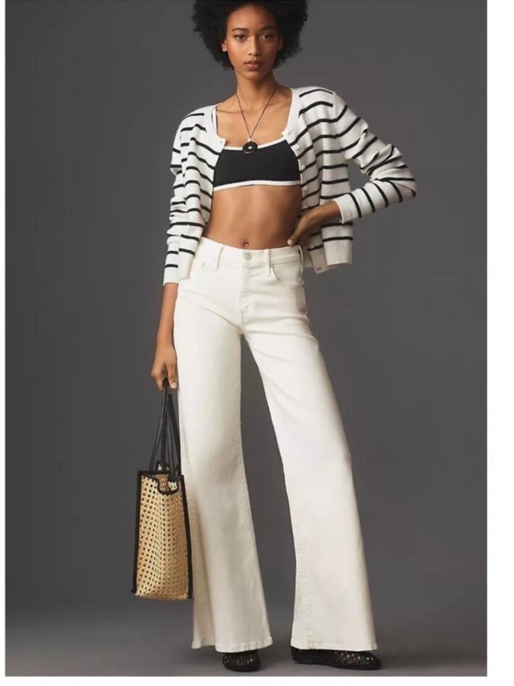 Mother Jeans The Twister Skimp High Rise Flare 30 Cream Puffs Boho Coastal Chic
